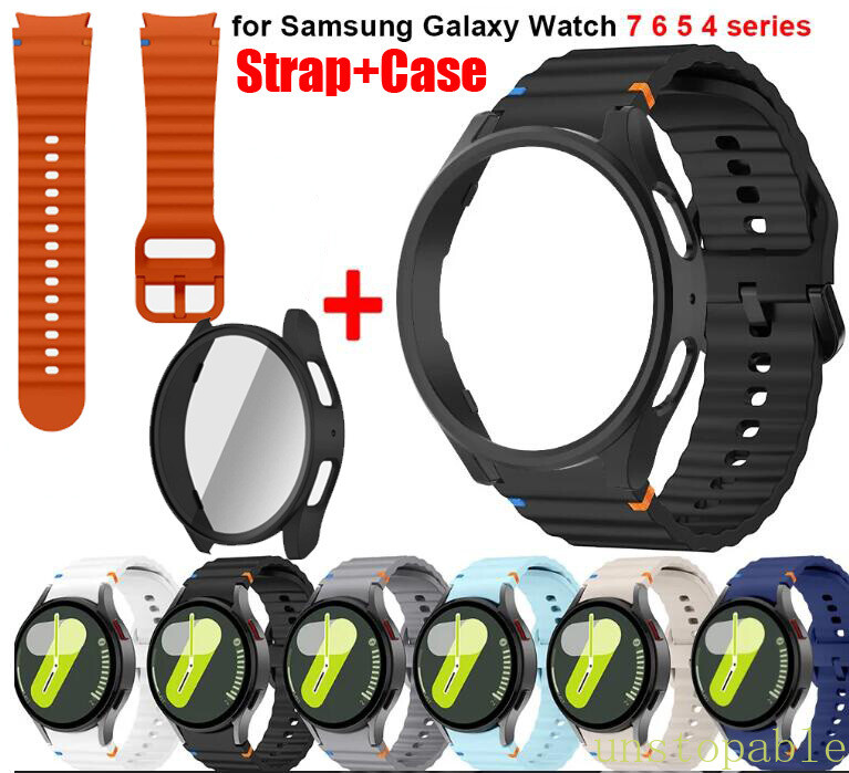 For Samsung Galaxy Watch 7/6/5/4/FE 40/44mm Silicone Watch Band Strap Case Cover