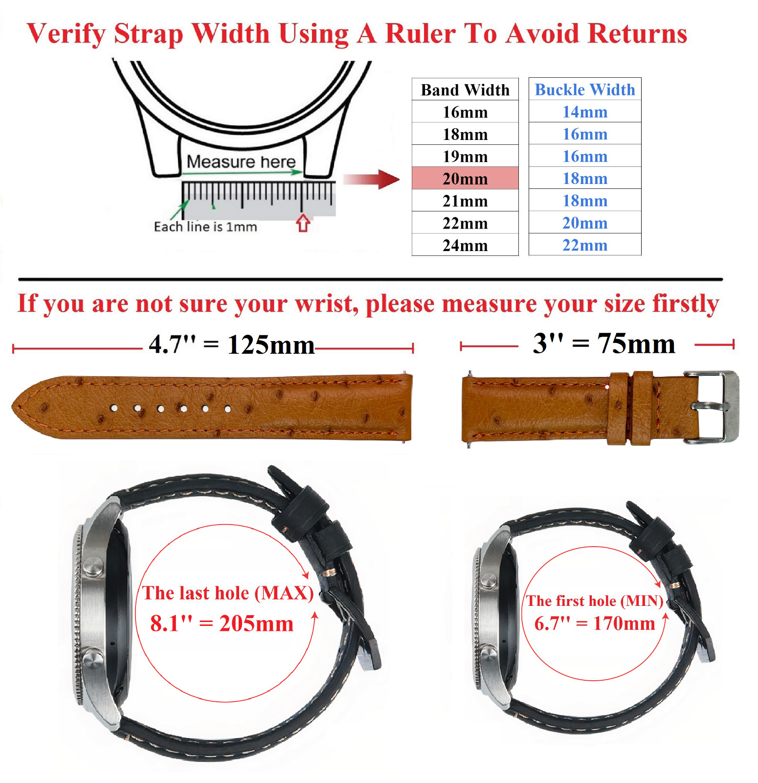 Brown Real Ostrich Leg Leather Watch Band Men Classic Ostrich Watch Strap