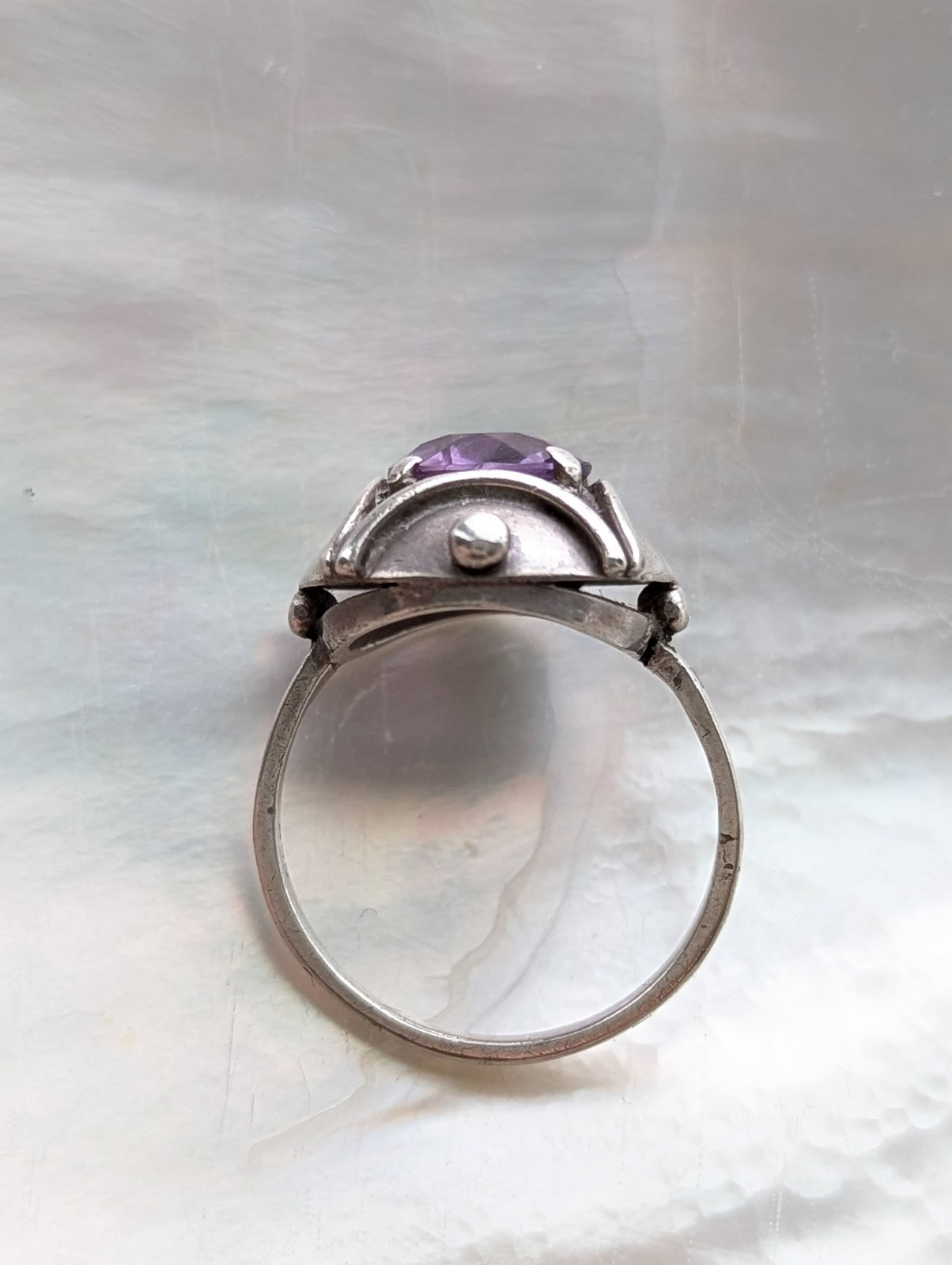 Vintage Amethyst & 835 Silver Ring-Unusual Setting-Lavender Gemstone