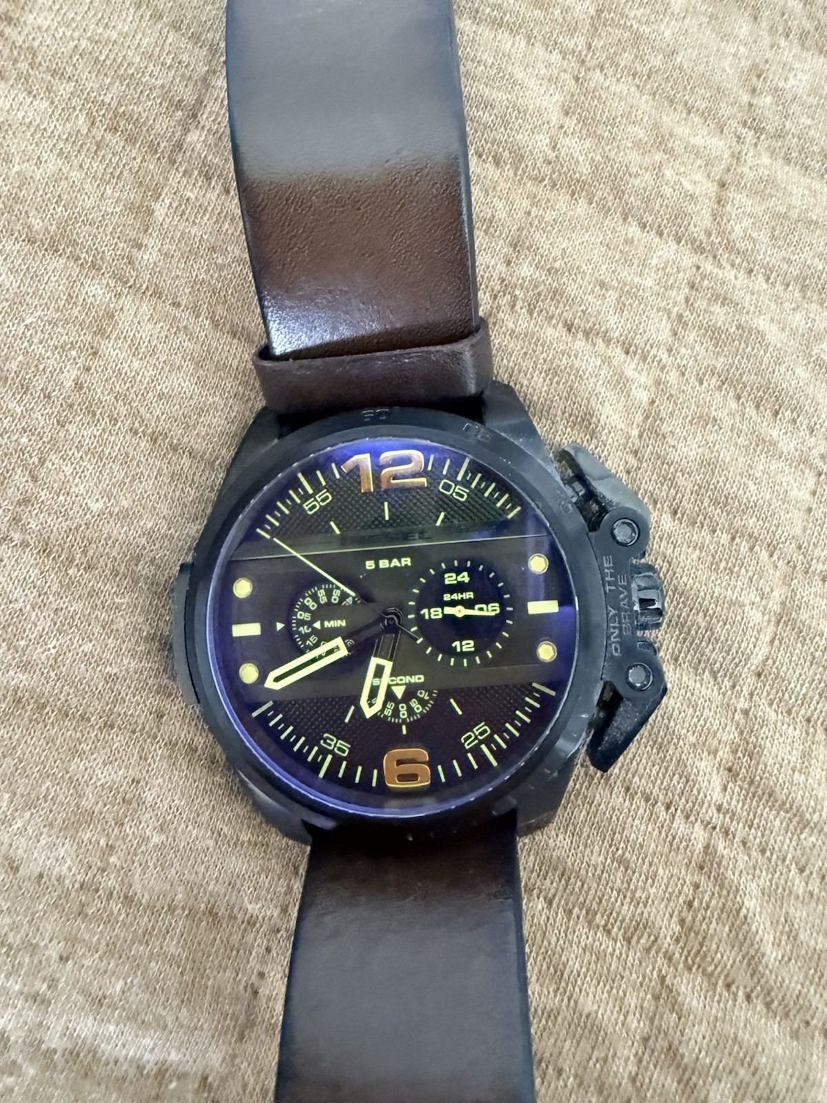 Diesel Only The Brave Men’s Quartz Chronograph 50m Black Case Brown Leather