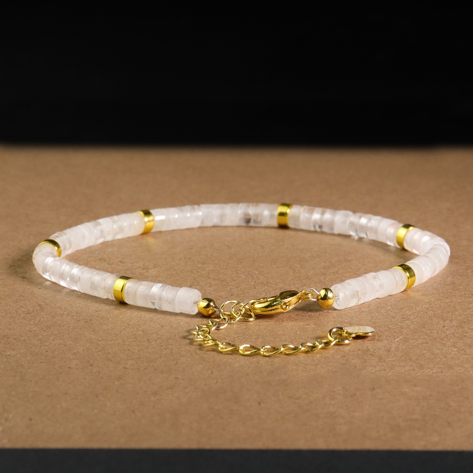 Clear Quartz Bracelet White Stone Crystal Jewelry Adjustable Gold-Plated Chain