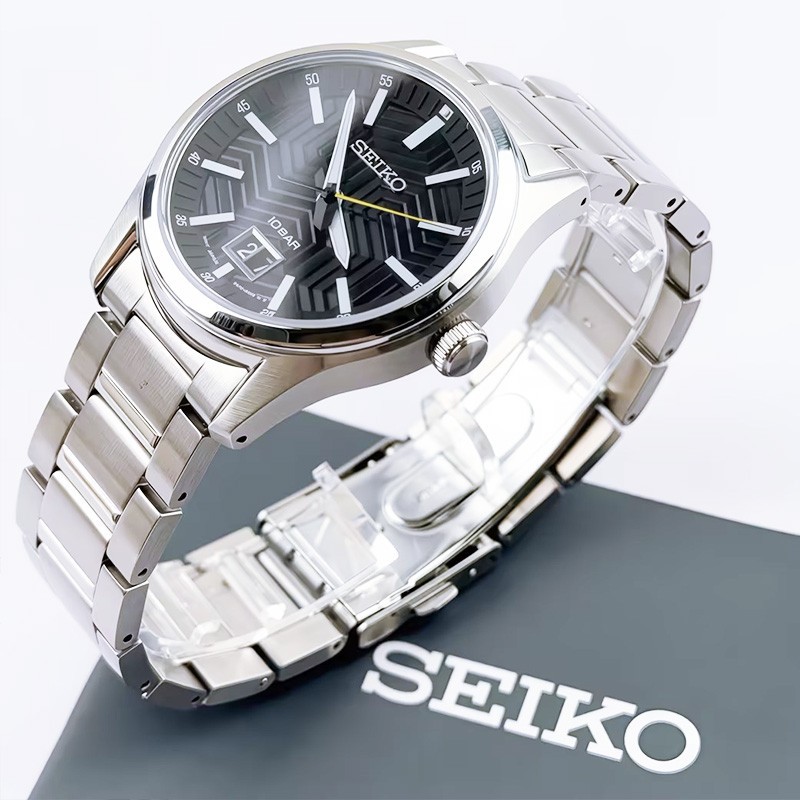 Seiko Essentials SUR535 Men’s Watch Black Quartz Textured Dial 39.5mm New