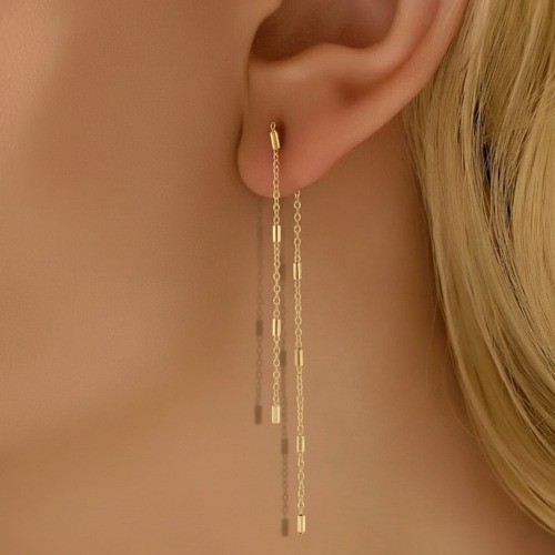 Stainless Steel Earrings Gold Plated Flattened Cross Clamp Chain
