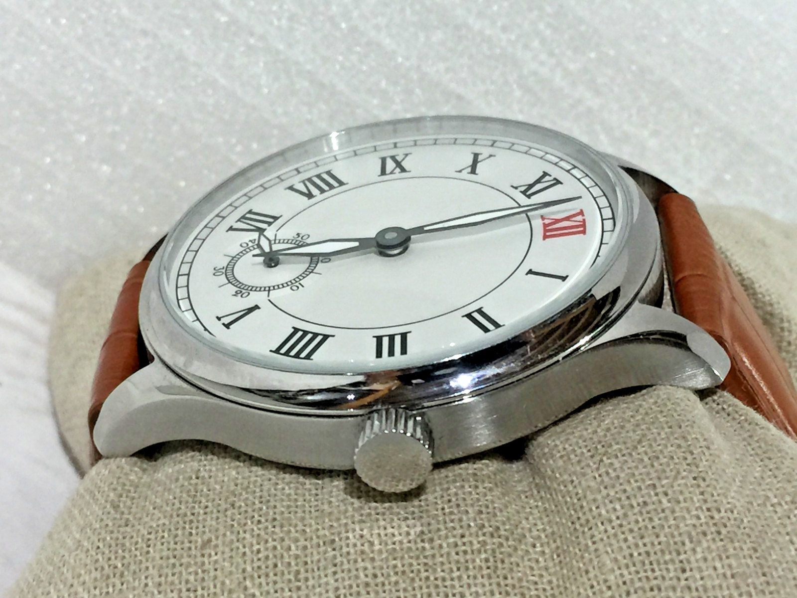 44mm Parnis Small Second at 6 Hand Winding Movement Men Boy Watch Stainless Case