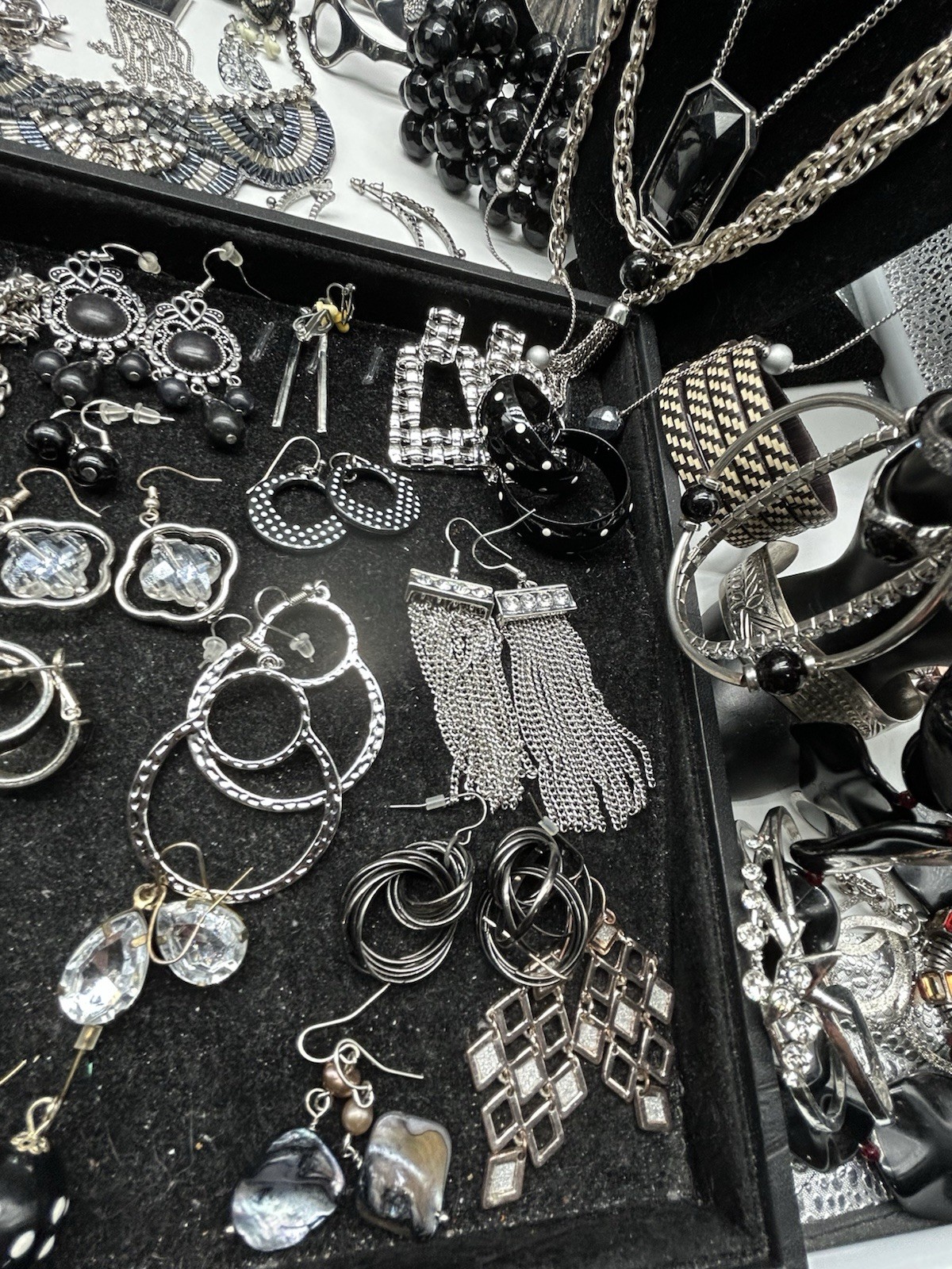 Vntg to Now Black/Silver Jewelry Lot All Wearable 8+ Lbs, 148 Pc #240