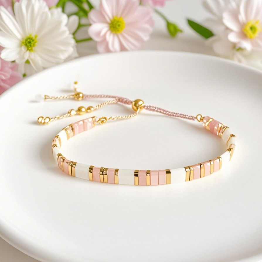 Miyuki Pink Tila Beads Boho Waterproof Adjustable Women Vintage Bracelet Anklet