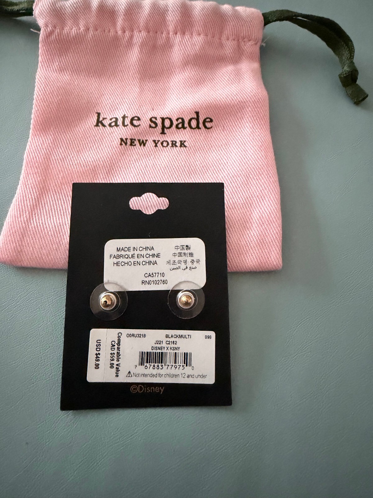 Disney KATE SPADE New York Black 12k Gold MINNIE MOUSE Earrings Studs New