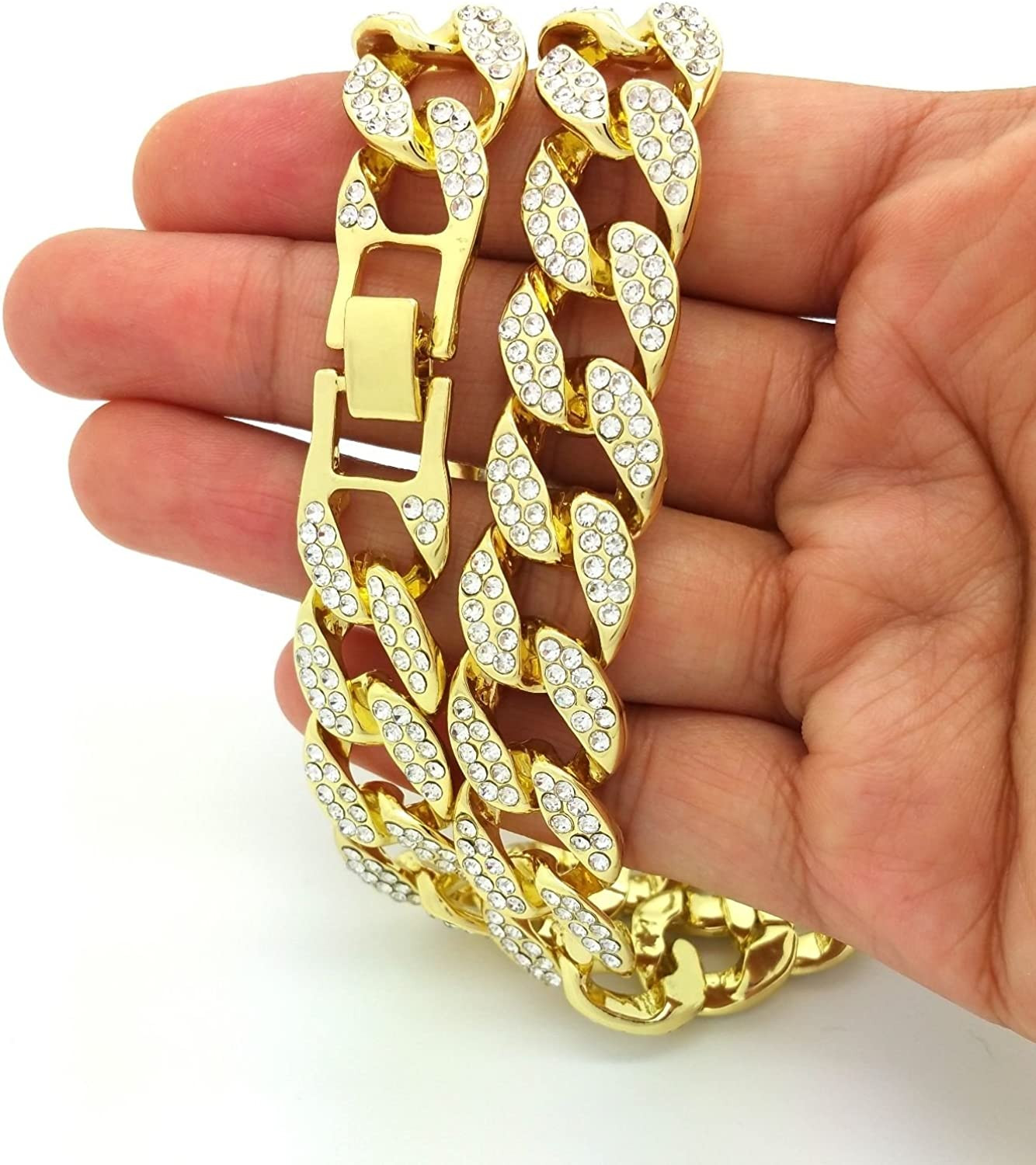 14MM Gold Plated Iced CZ Out Miami Cuban Link Bracelet Or Chain for Men Women