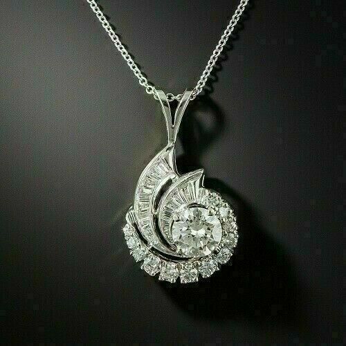 2Ct Baguette Cut Simulated Diamond Cluster Lovely Pendant 14K White Gold Plated