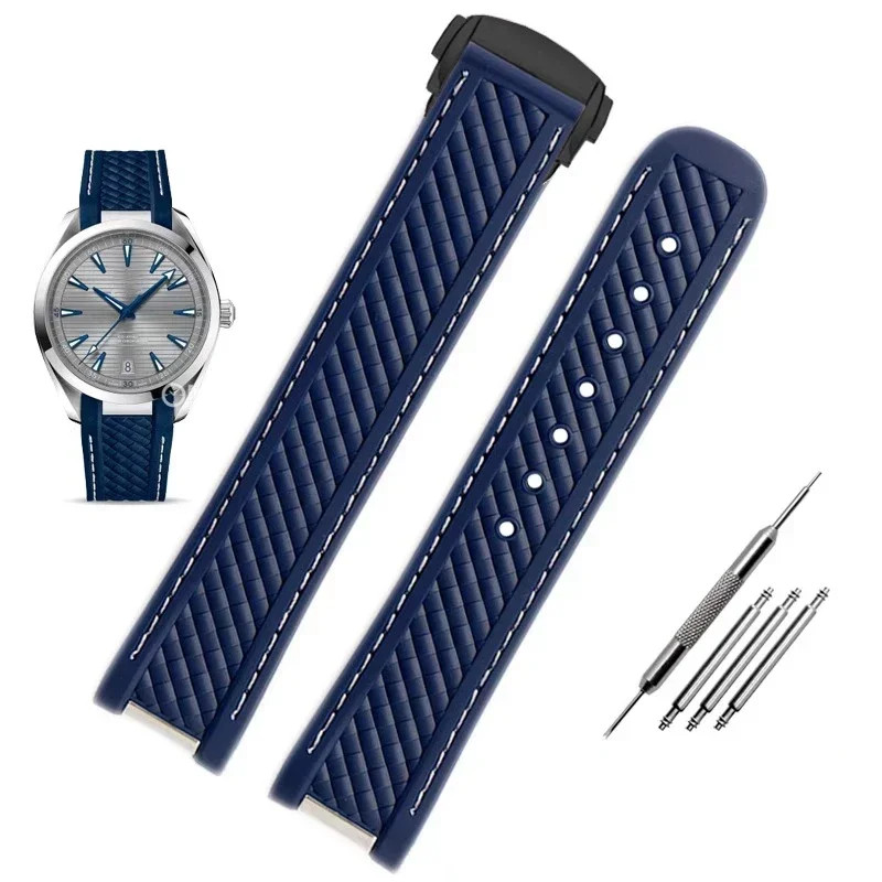Rubber Strap for Omega Seamaster Aqua Terra 300 20mm – Blue Steel Buckle