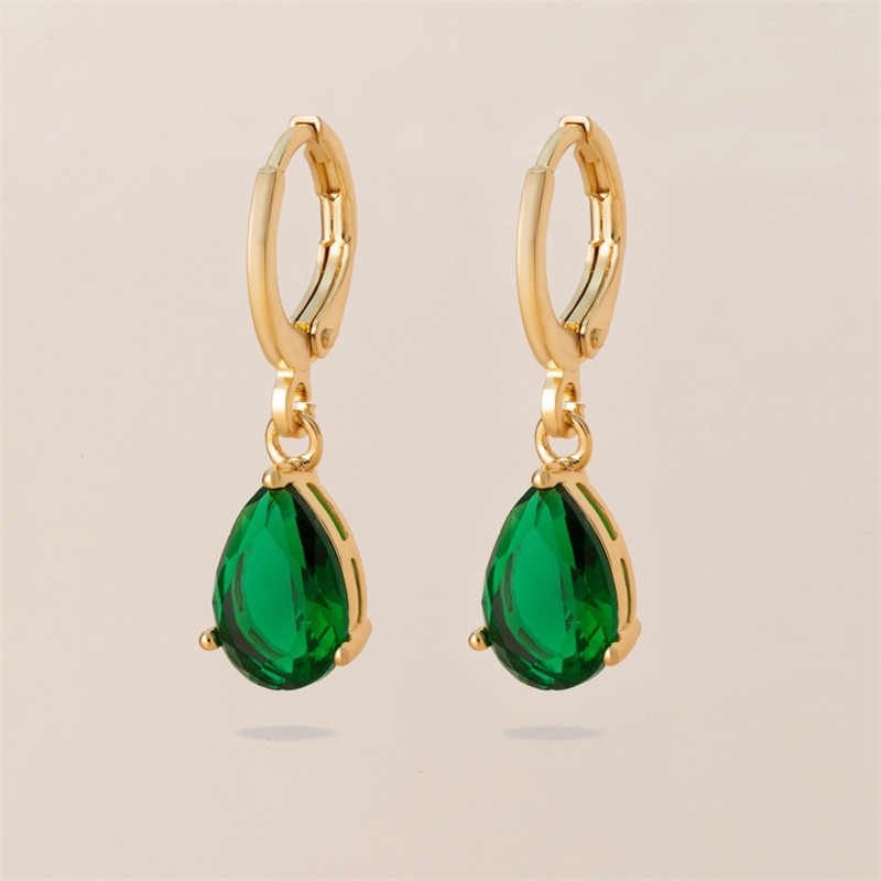 Female earrings water drop zirconium copper inlaid color all-match simple Retro