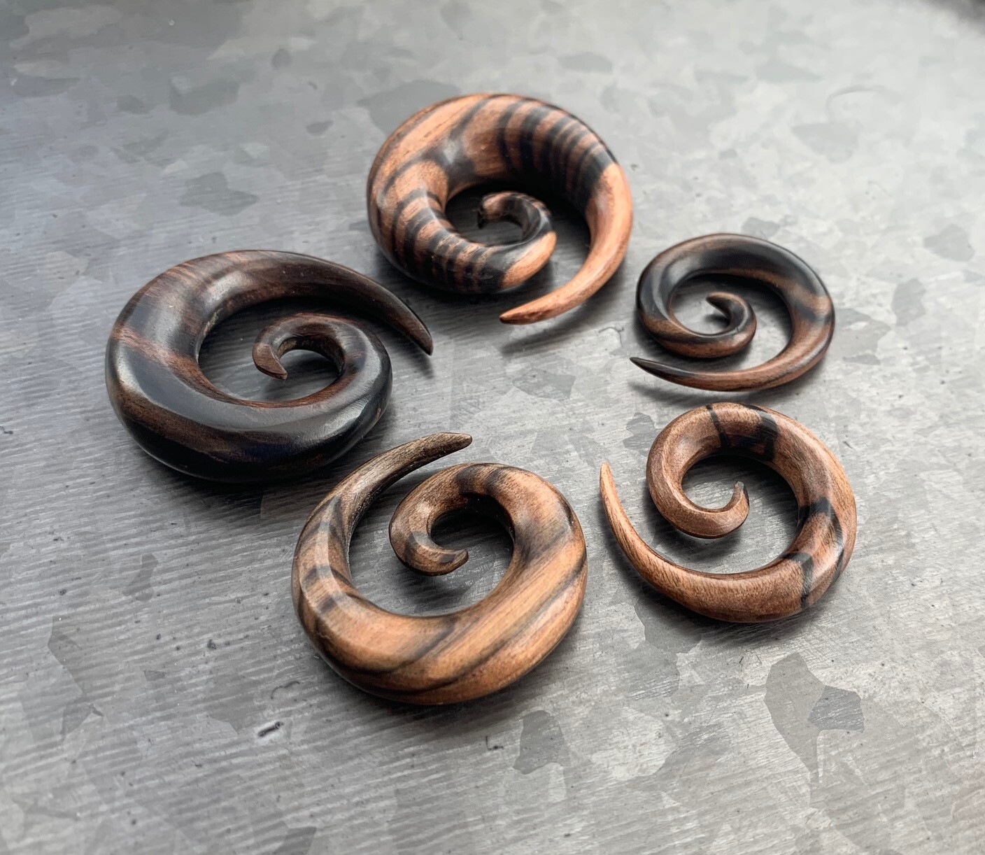 PAIR Ebony Wood Spiral Tapers Organic Plugs Tunnels Earlets Gauges