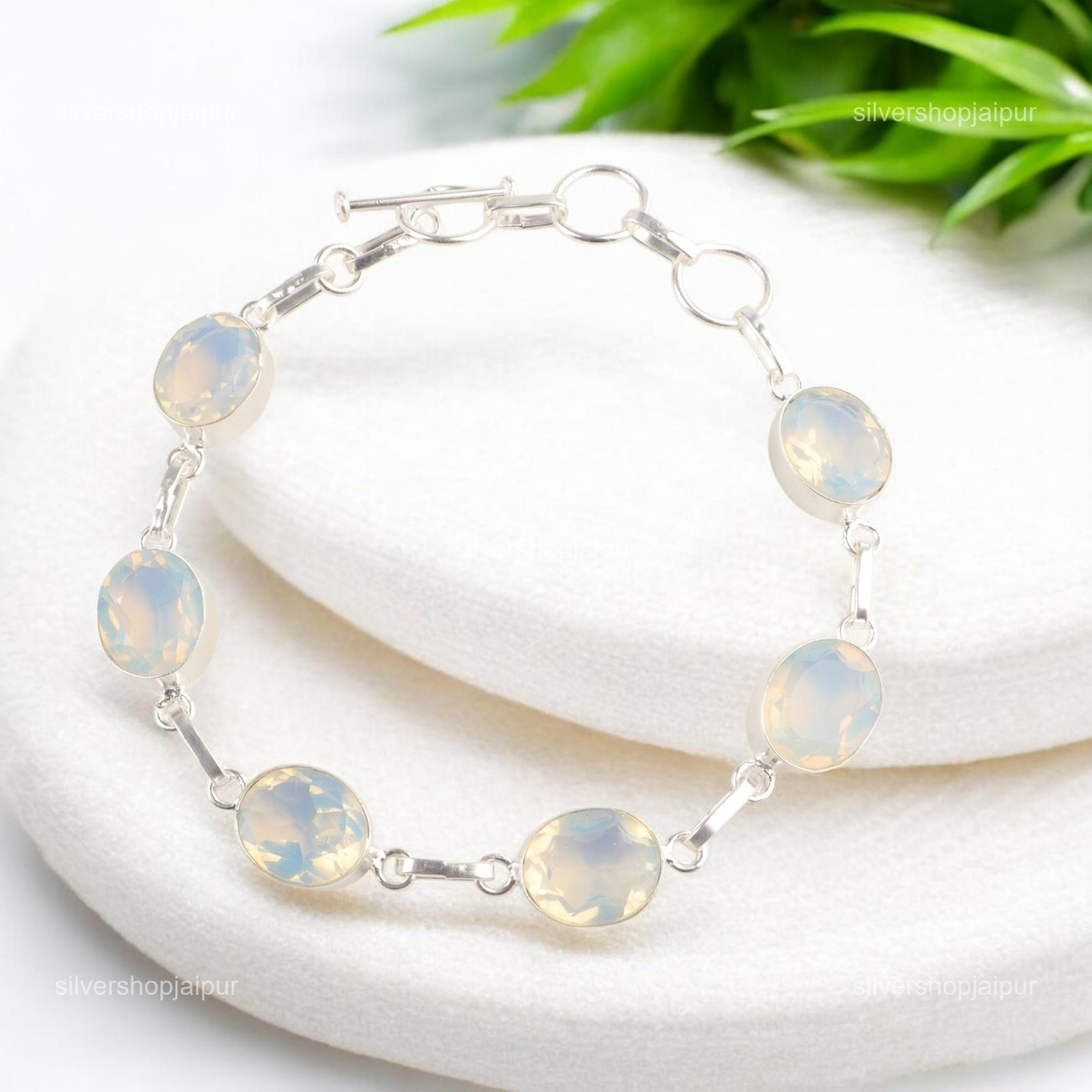 Milky Opal Gemstone 925 Sterling Silver Bracelet October Birthstone Jewelry Gift