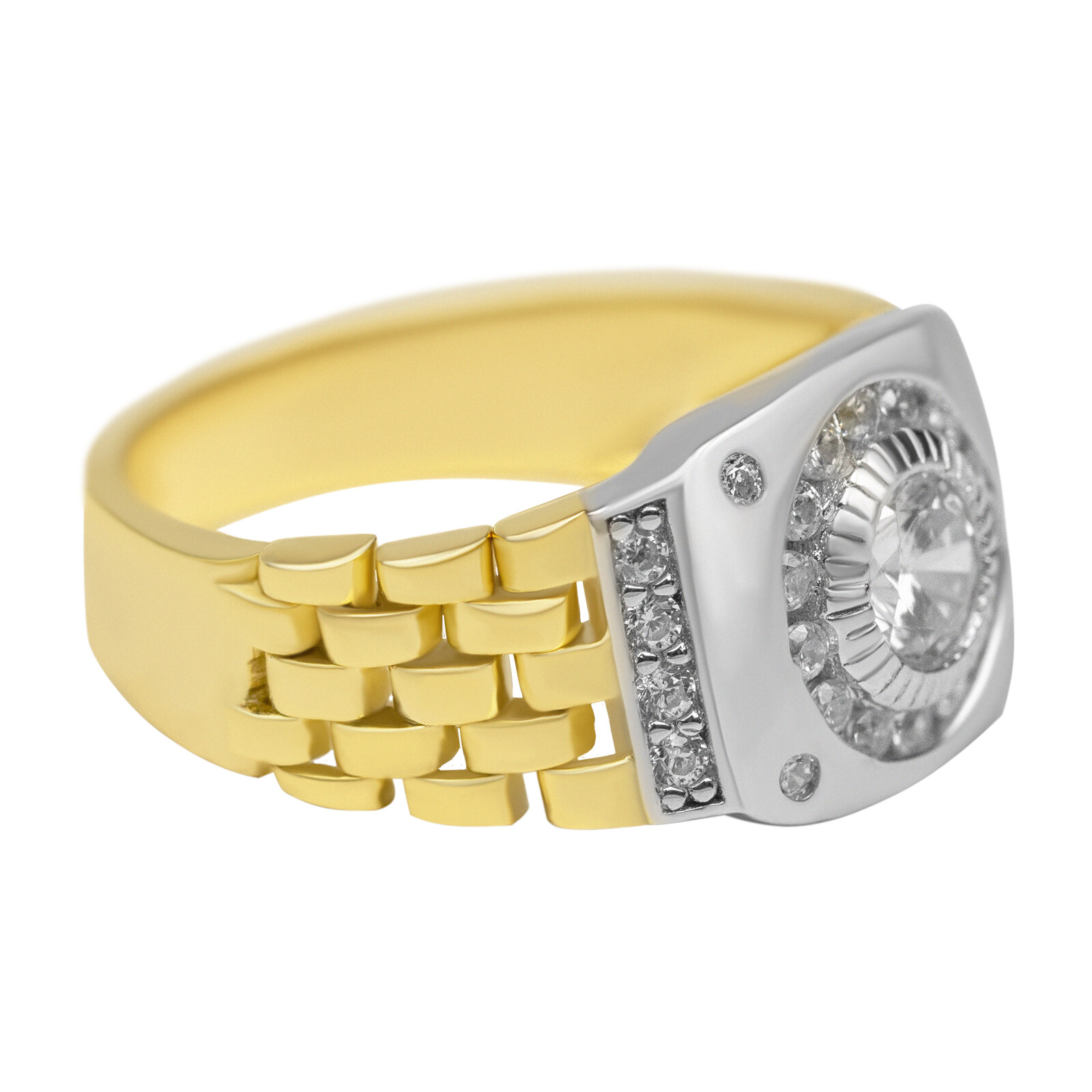 10k Gold Plated Solid 925 Sterling Silver Watch Band Ring for Men Pinky CZ