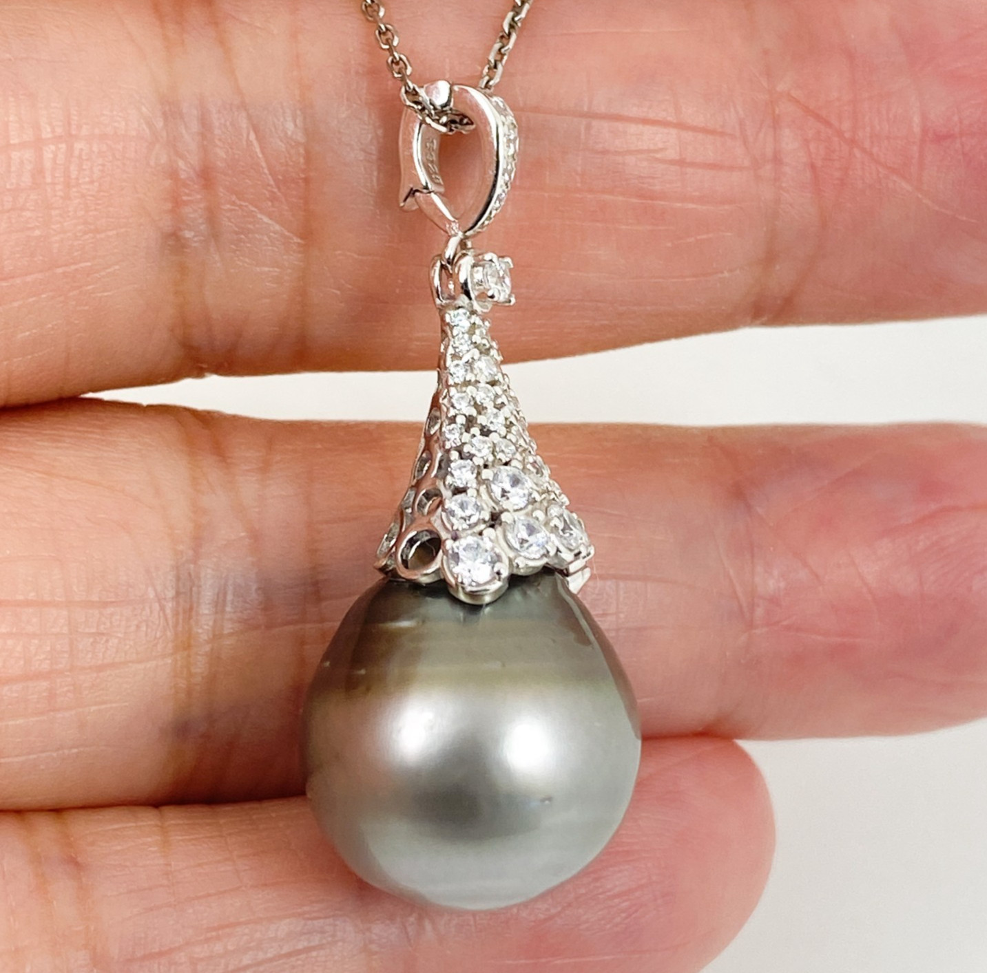 Enormous 15.2mm Genuine Tahitian Pearl Pendant Enhancer, 925 Silver #SP2010
