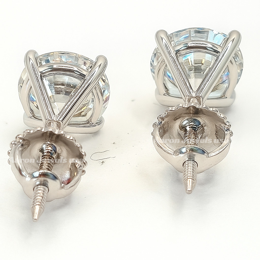 2.1ct Round Lab-Grown Diamond Stud Earrings IGI 14K White Gold F VS1 Screw Back