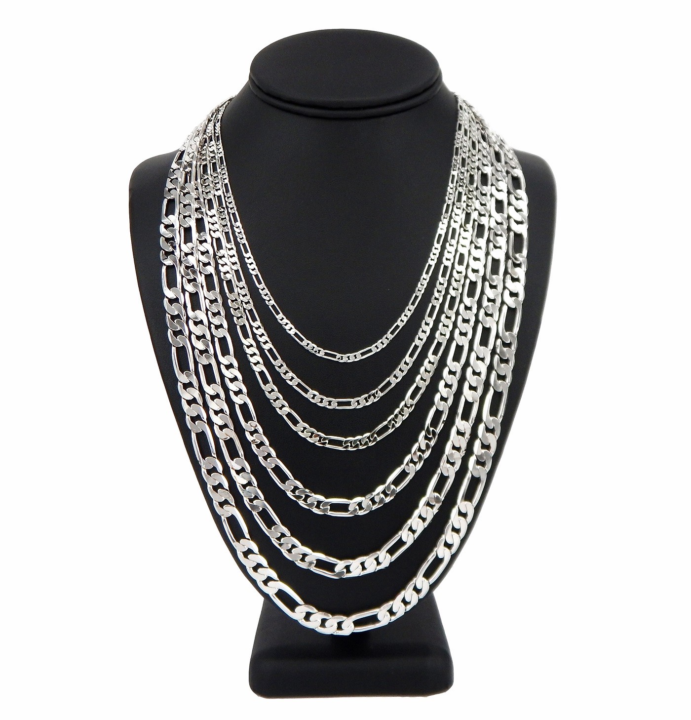 14k Italian Figaro Link Chain Necklace White Gold Plated