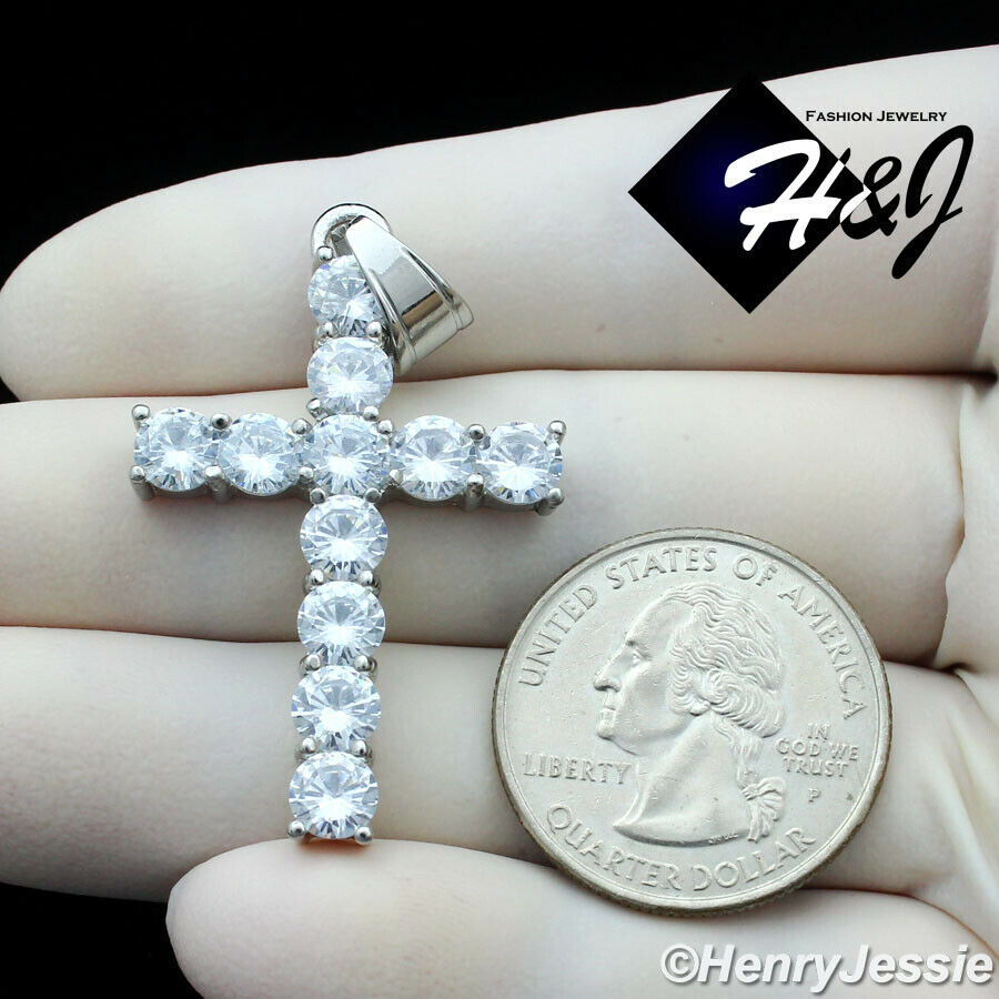 18″-40″MEN Stainless Steel 5mm Silver Box Link Chain ICY CZ Cross Pendant*IP138