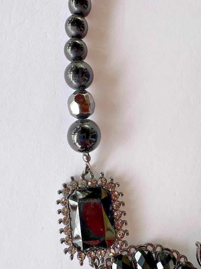 Vintage Premier Designs Crochet Black Pendant Necklace Brooch RETIRED