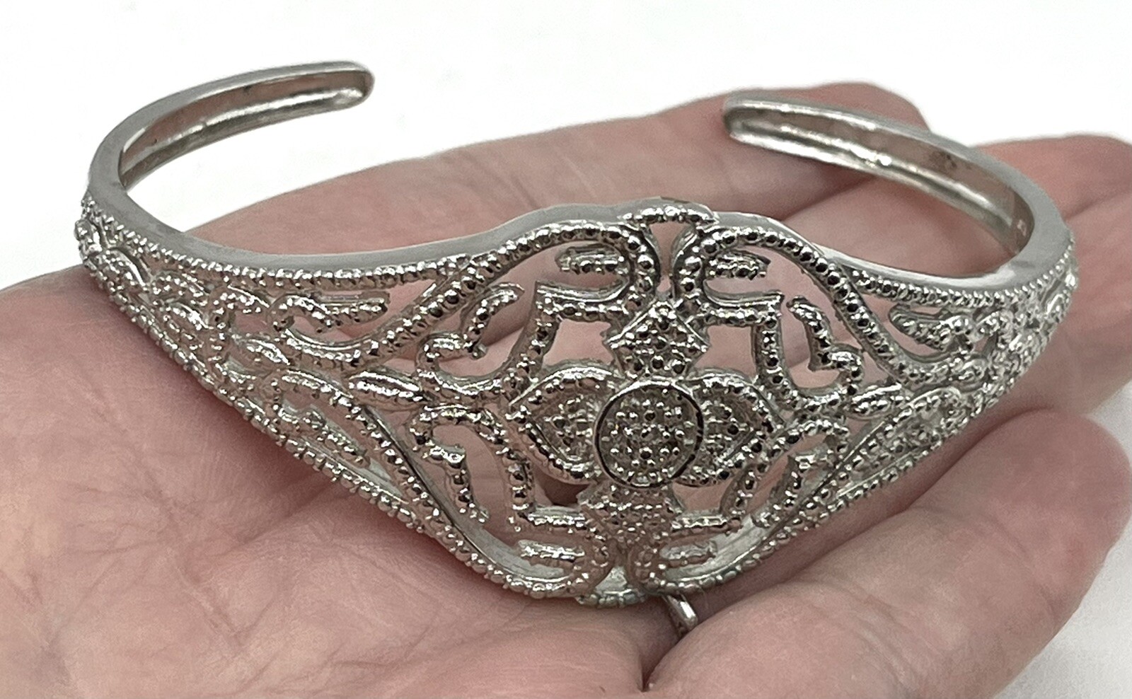 Vintage KARIS STS Silver plated FAUX MARCASITE Crystal CUFF Bracelet LOVELY