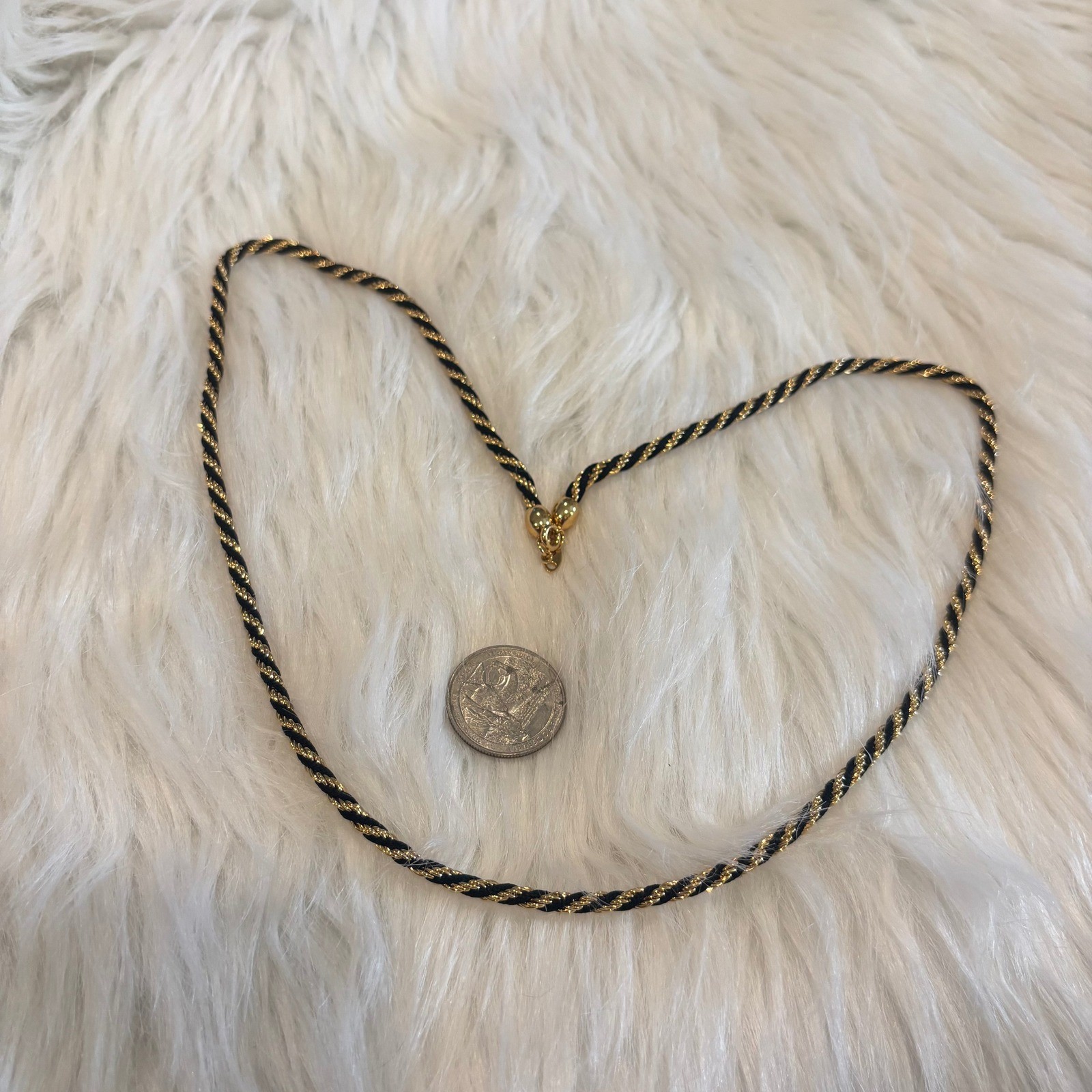 Vtg Trifari Rope Chain Necklace Black Gold Twisted Cord Old Money Preppy 21010