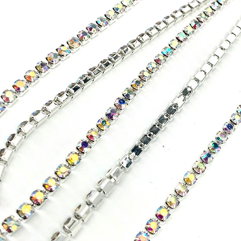 1Yard Glitter Flatback Sew On Rhinestones Chain Glass Crystals With Alloy Claw