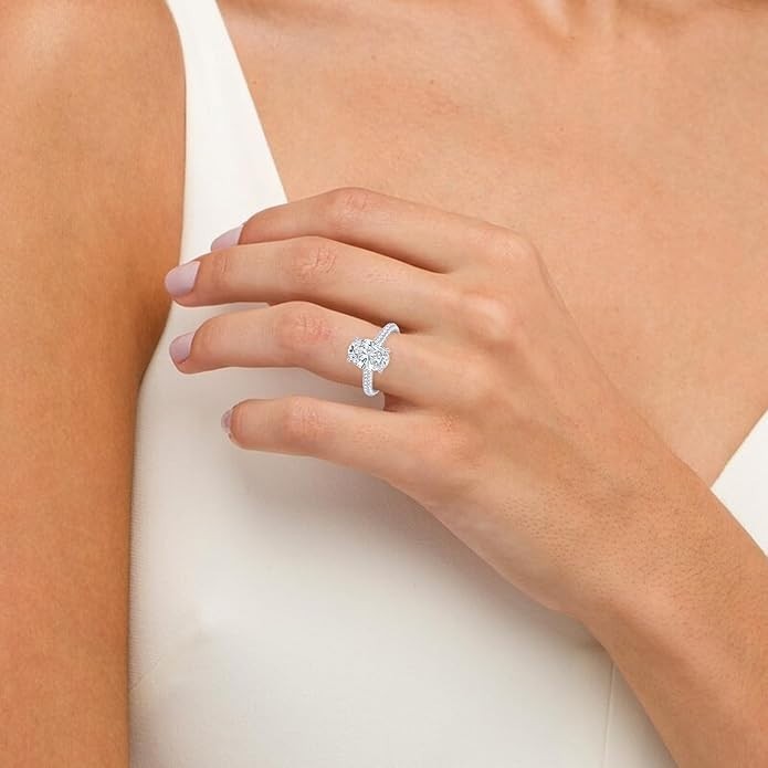 EF-VS1 1 2 3 CT Oval Lab Grown Diamond Halo Split Band Design Ring 14k Gold
