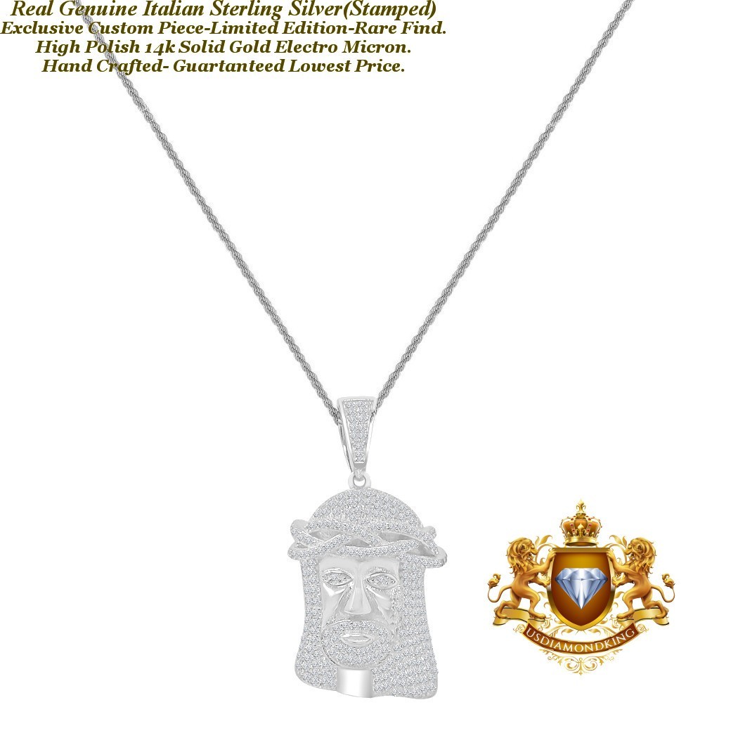 .925 Sterling Silver 14K Gold Bonded Jesus Face Piece Pendant Charm +Free Chain