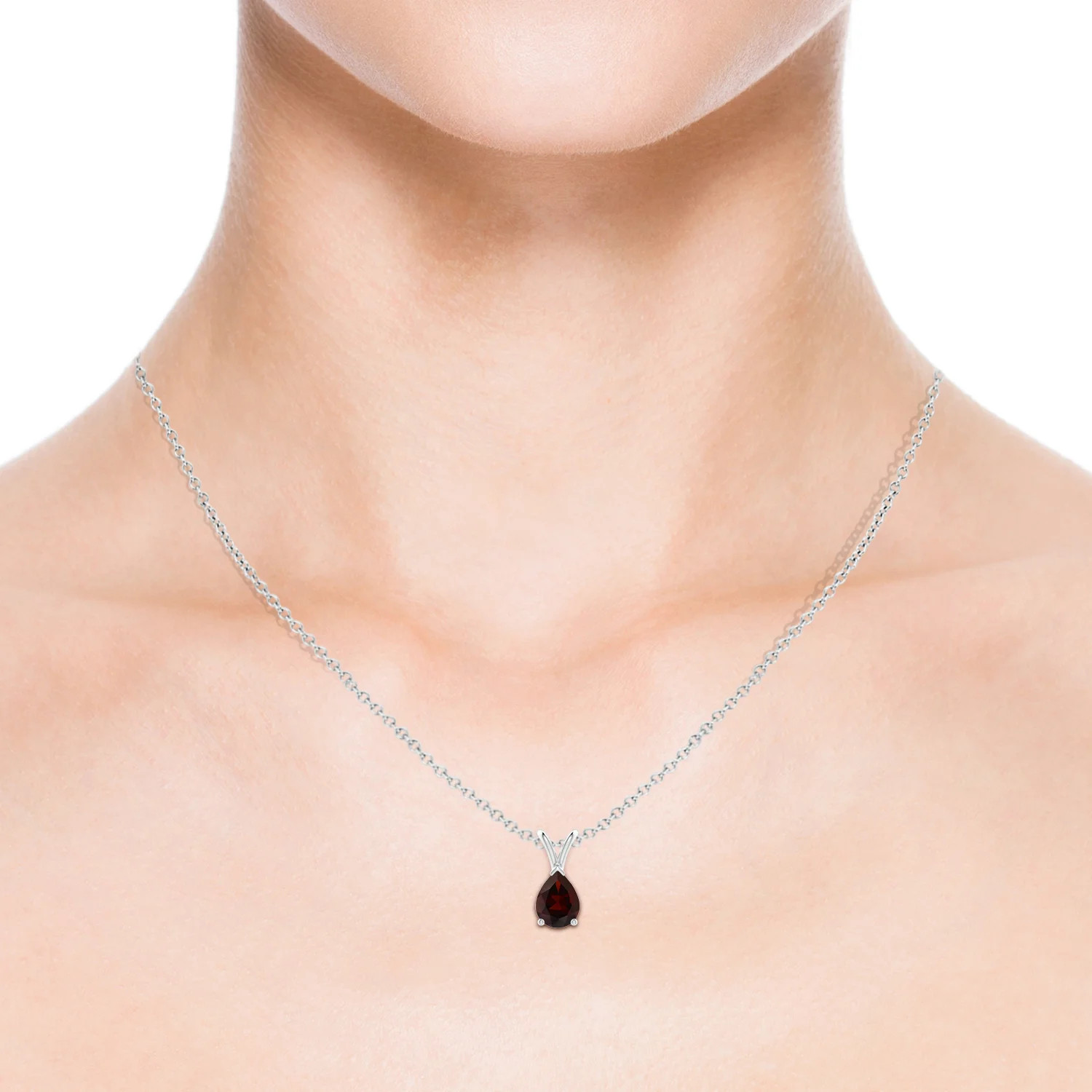 Angara Natural V-Bale Pear-Shaped 1.3 ct Garnet Solitaire Pendant in Silver
