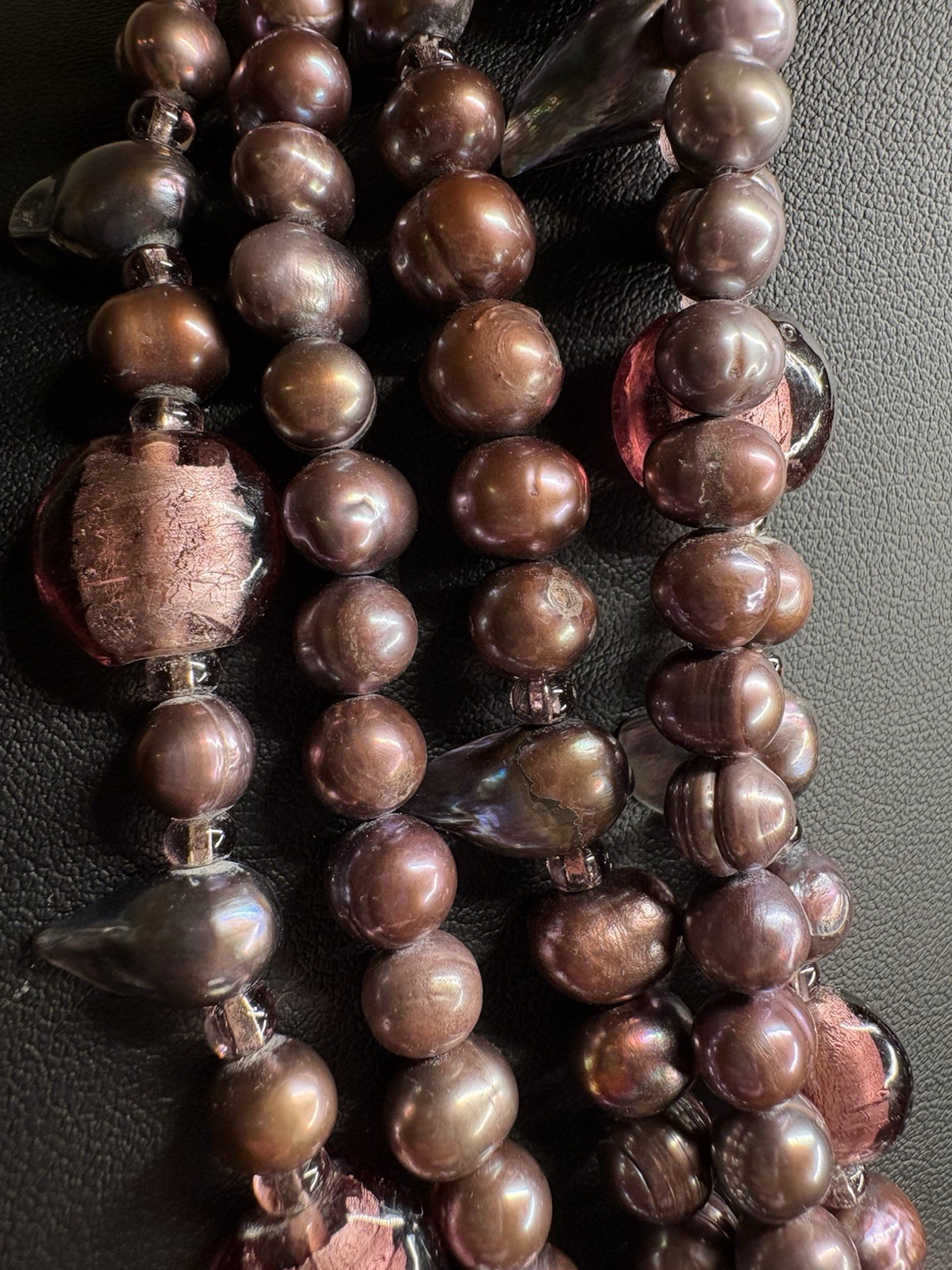 Handmade Mauve Potato Freshwater & Baroque Pearl Glass Multistrand Necklace 20”