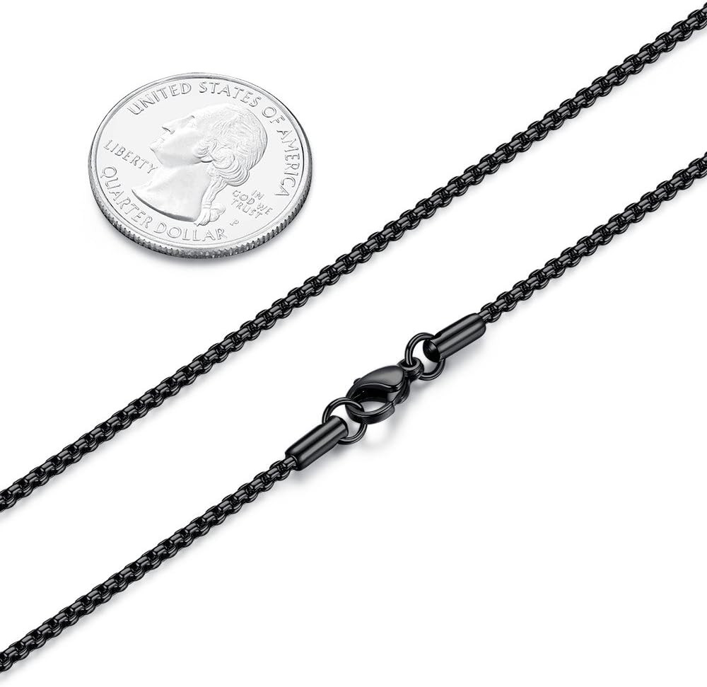 Collar de cadena tipo cable Rolo negro de acero inoxidable para hombre y mujer