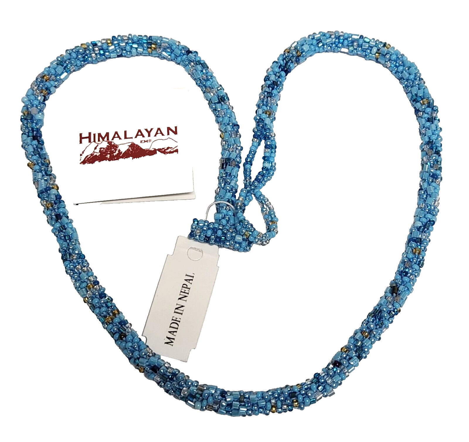 NWT Himalayan Gems Andrew Stone Blue Gemstone Seed Bead Necklace 20″-21.5″ Nepal