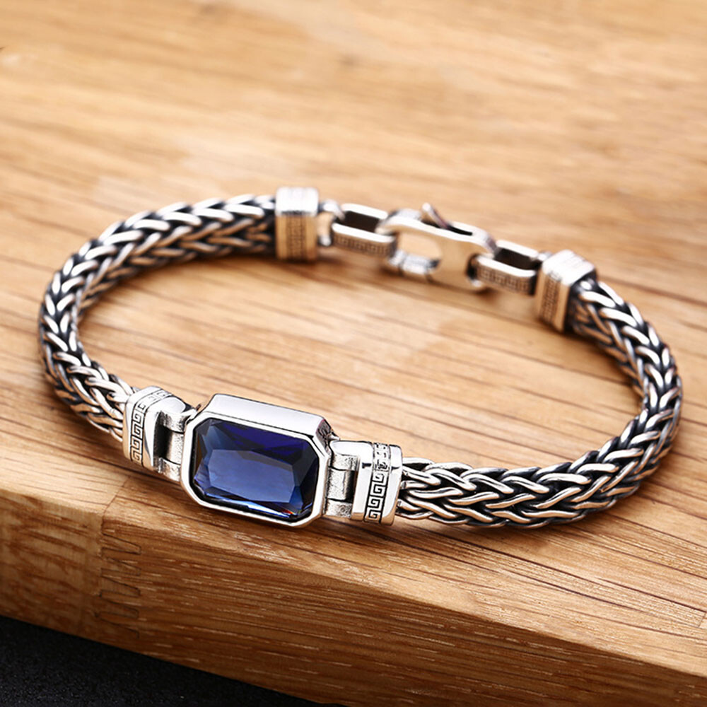 Solid 925 Sterling Silver Bracelet 6mm Wheat Square Bead Link Chain 34-35g 7.9in