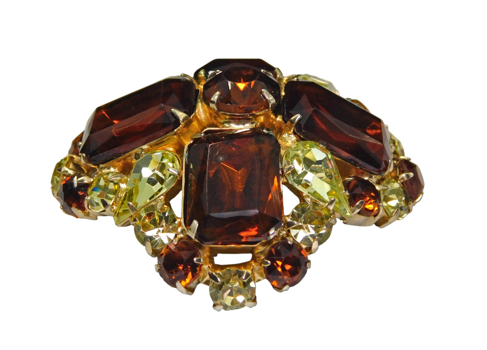 Vintage Jonquil & Topaz Rhinestone Brooch