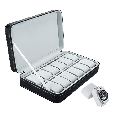 12 Slots Watch Boxes,Portable Zip Watch Jewelry Display Case with Removable