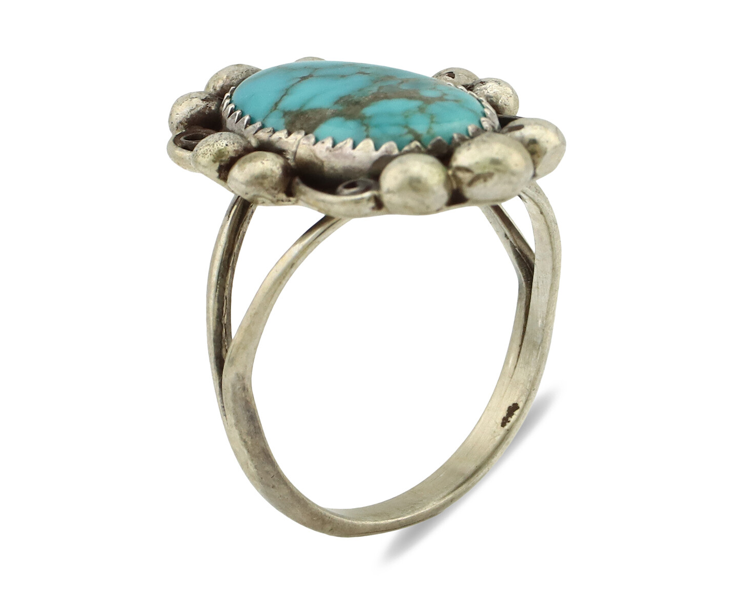 Navajo Ring .925 Silver Blue Spiderweb Turquoise Artist Signed Talhat C.90’s