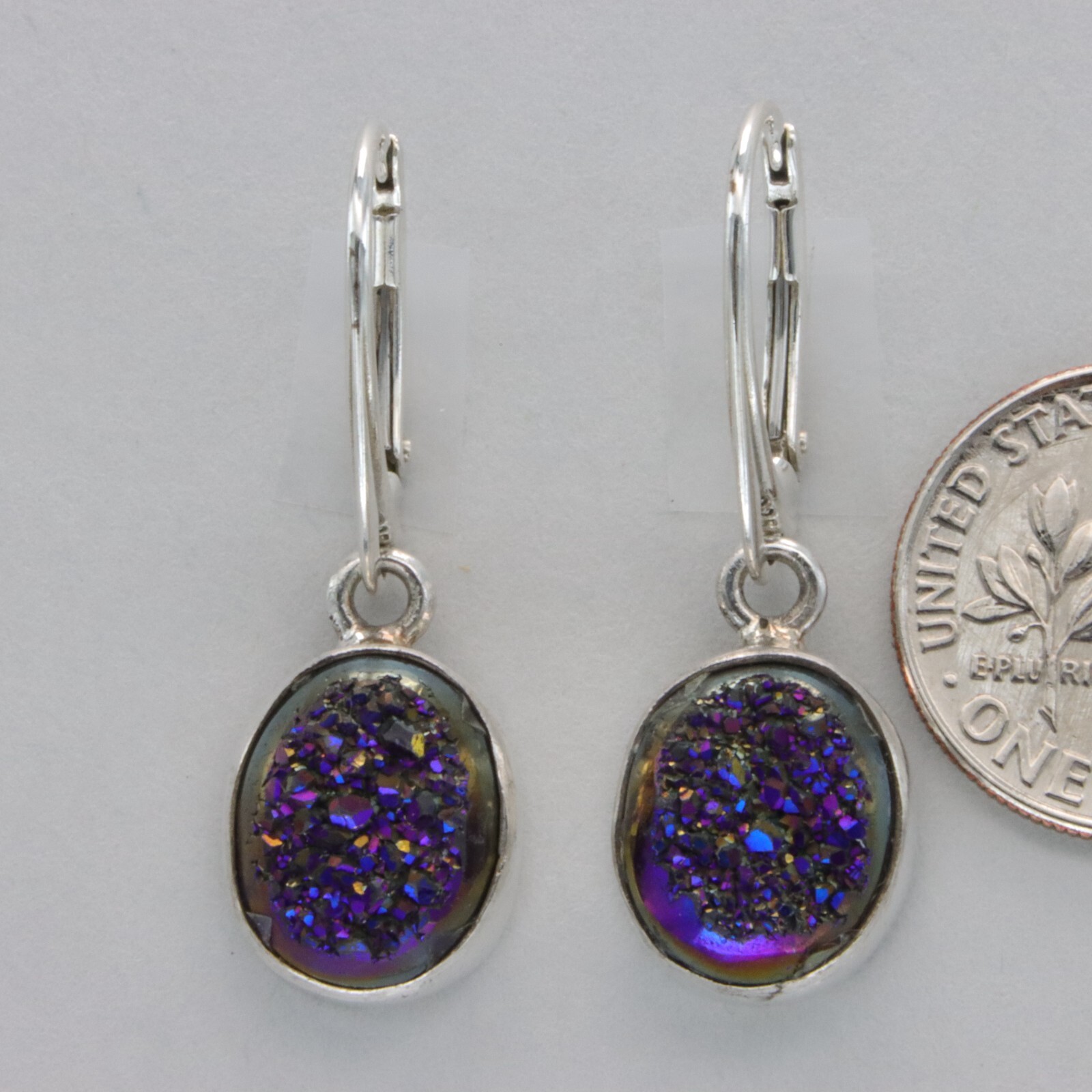 Oval DRUZY / Druse / Drusy Quartz Earrings – 925 STERLING SILVER Leverback #154e