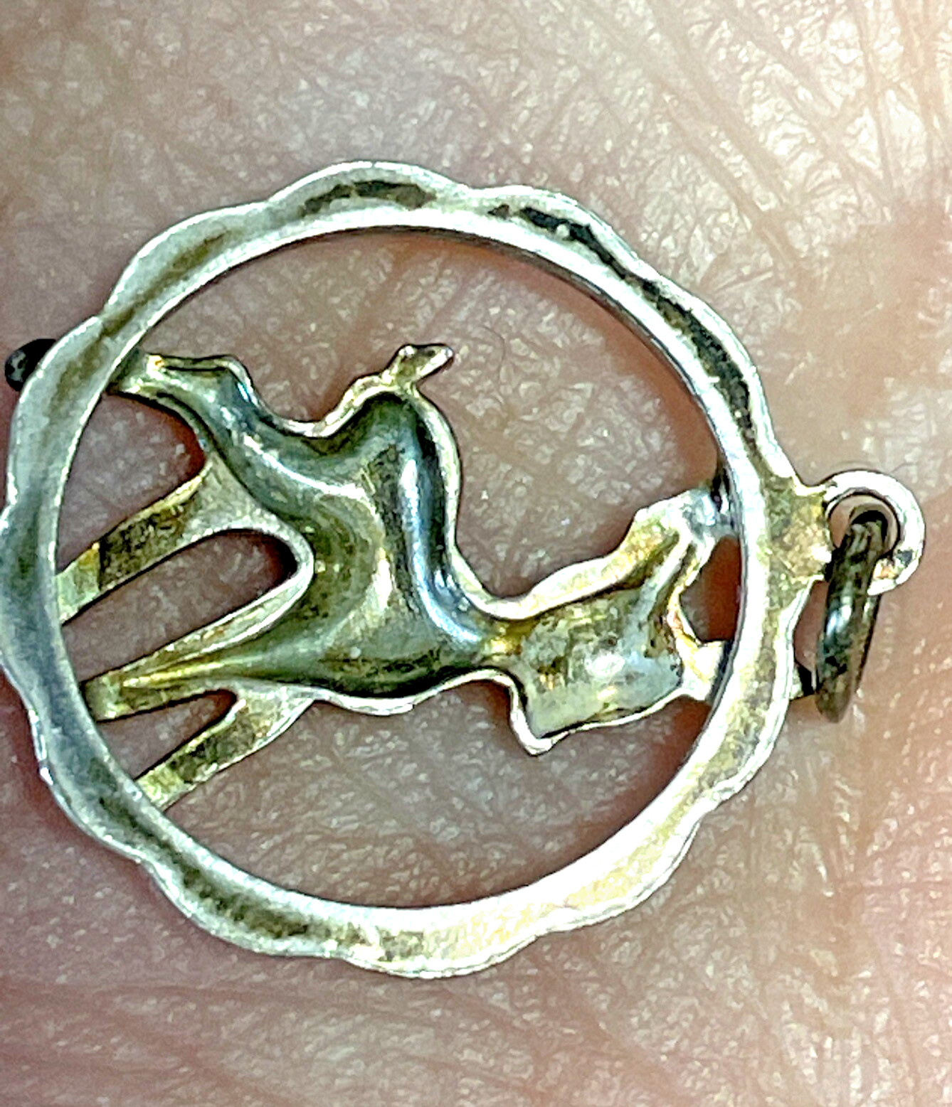 Deer Fawn Charm 850 Silver Rare Cut Out 7/8″ Antique Bronze Enamel Bambi Baby