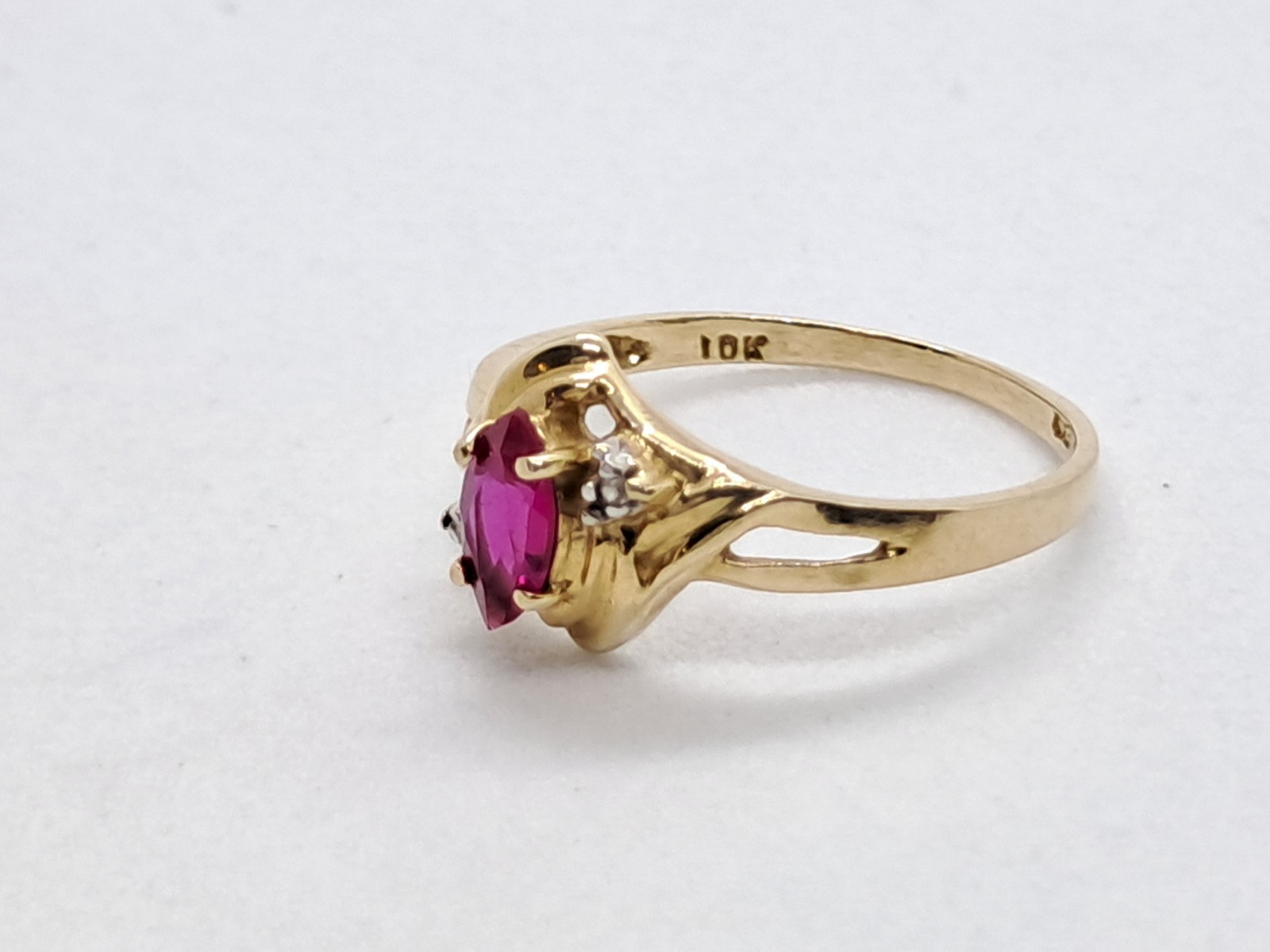 Dainty Victorian Style Marquise Ruby Ring 10K Solid Yellow Gold Natural Diamonds