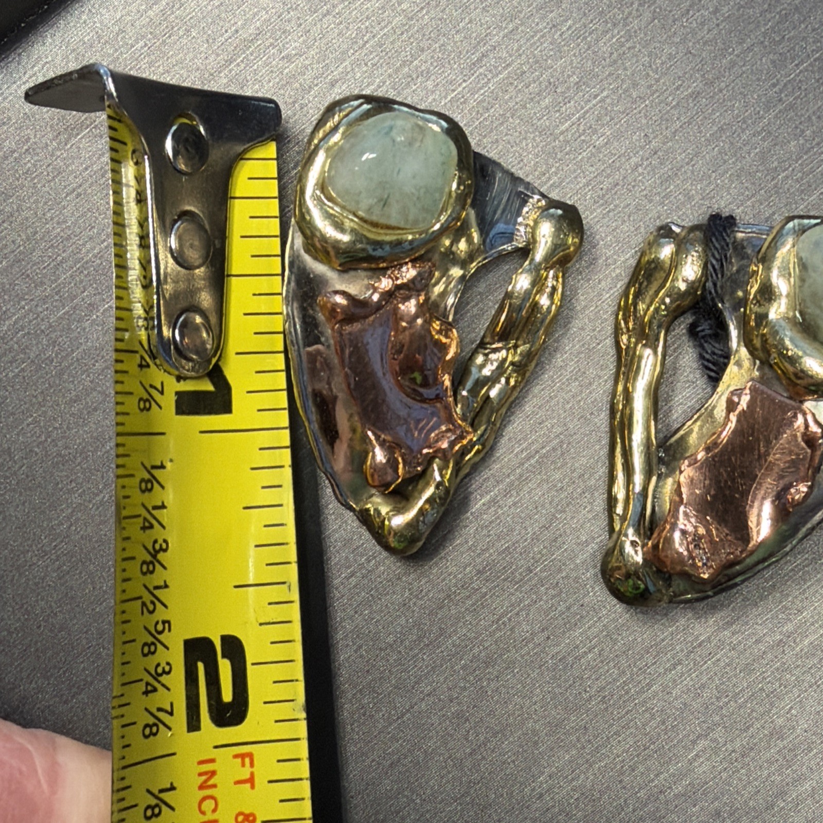 Vintage Modernist Earrings Signed George Gabriel Q Green Quartz Artisan Unique