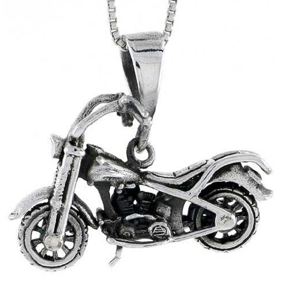 Sterling Silver Motorcycle 3D Pendant, Italian Box Chain