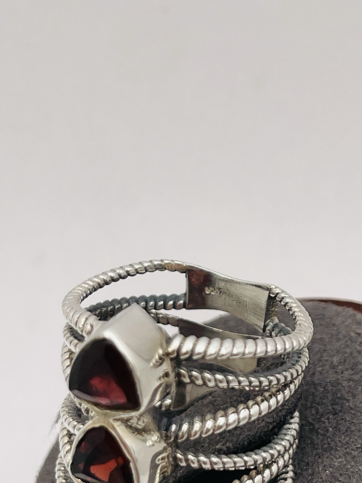 Triple Mozambique Garnet 925 Sterling Silver Wire Twisted Designed Ring Size 8
