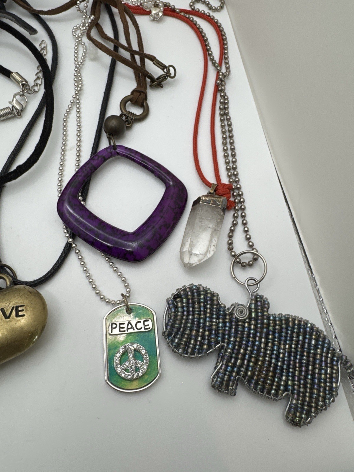 Boho Pendant Necklace Lot 10pc Cord Crystal Peace Angel Y2K Mixed Jewelry