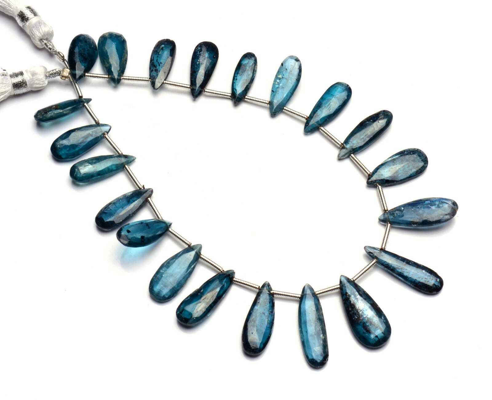 Green Imperial Kyanite Gemstone 15×6 to 19x8MM Faceted Long Pear Briolettes 9″