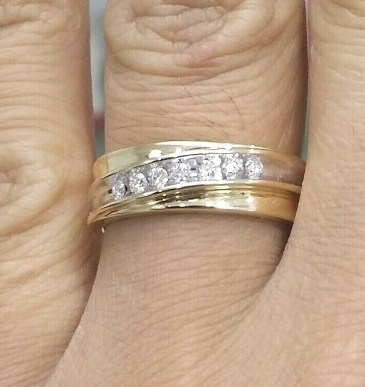 DEAL!0.30CT 100% NATURAL ROUND DIAMOND MEN’S WEDDING BAND RING 14KT GOLD 6.90MM