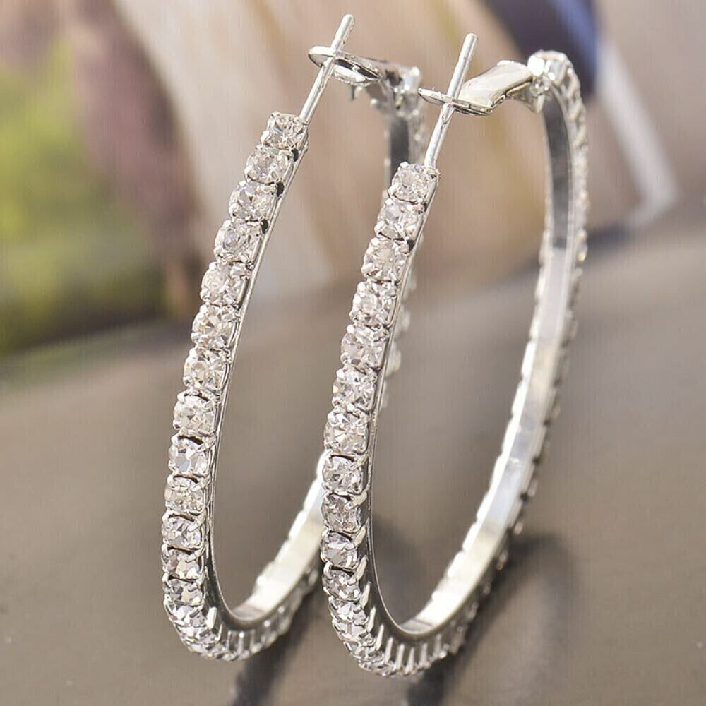 3.00Ct Round Cut Diamond Lab-Created Women’s Hoop Earrings 14K White Gold Plated