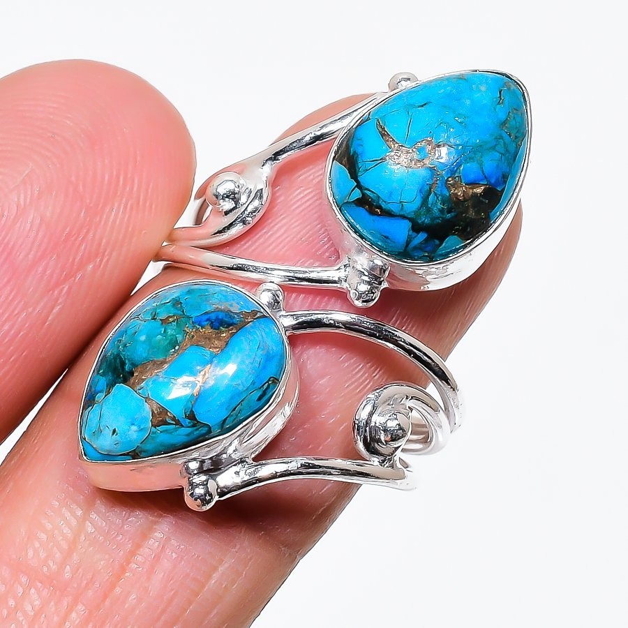 Copper Turquoise Gemstone Handmade 925 Sterling Silver All Size Ring For Gift