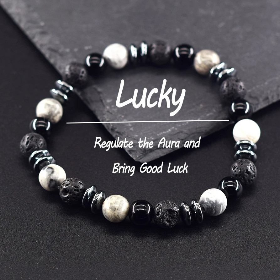 Black Labradorite Volcanic 8mm Stone Beads Bracelet Spiritual Protection Jewelry