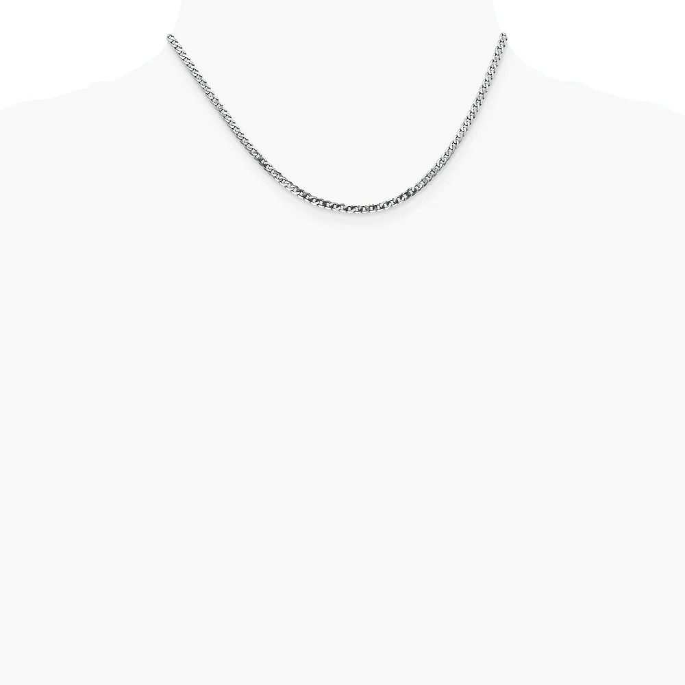 14K White Gold 2.9mm Flat Beveled Curb Chain Necklace 16″-26″