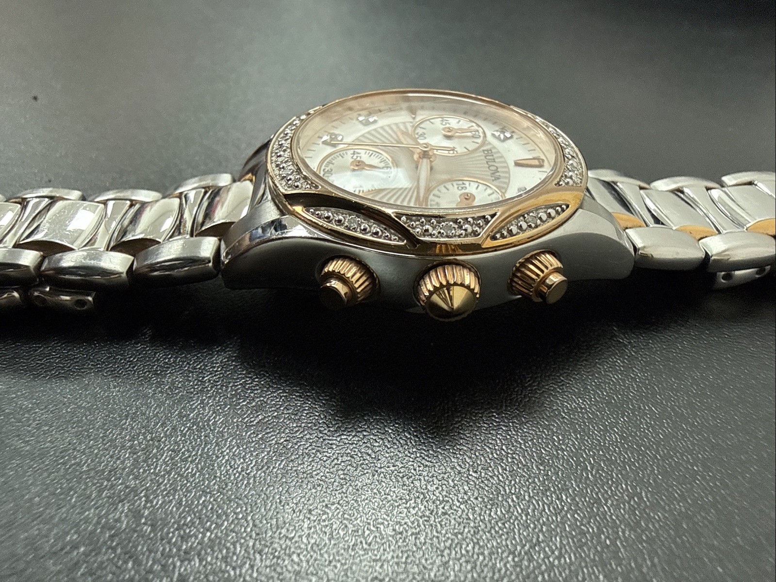 Bulova Diamond Chronograph Silver/Gold Tone Stainless Steel 98R149 NEEDS BATTERY